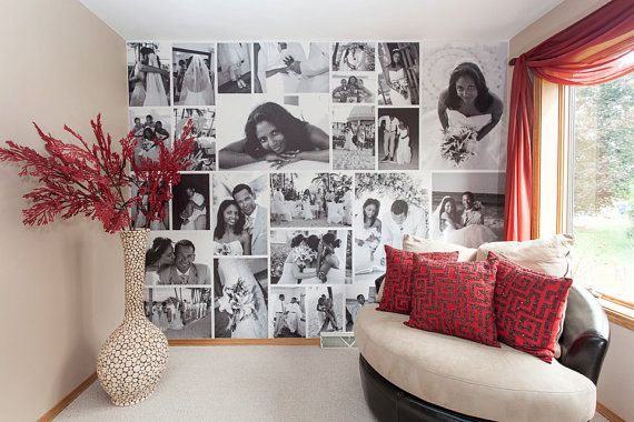 Create custom large photo collages on removable wallpaper