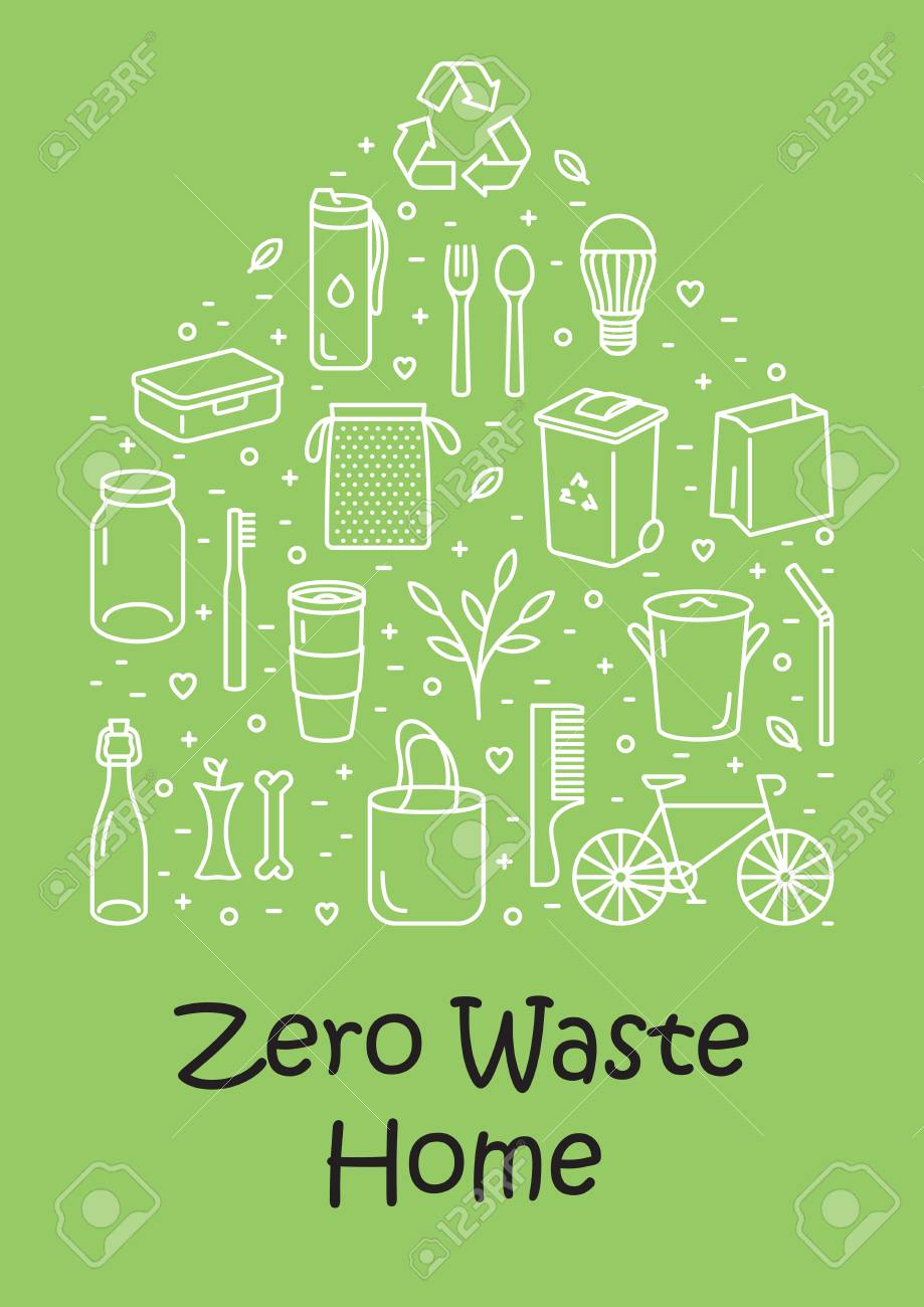 Vector Zero Waste Home Icon Set Banner Color Line Illustration