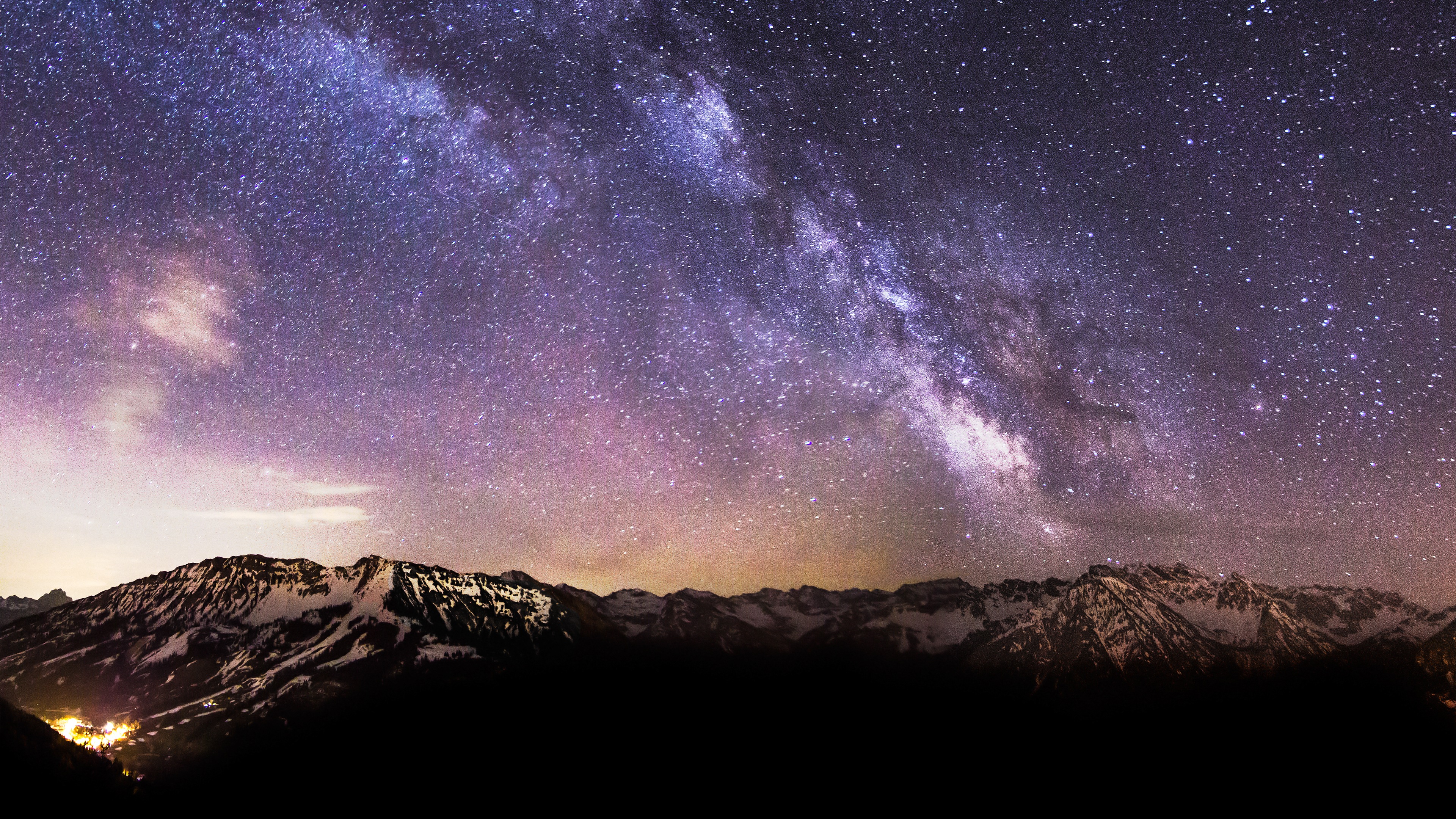 Milky Way Stars Snow Mountains 4k Ultra HD Desktop Wallpaper Uploaded