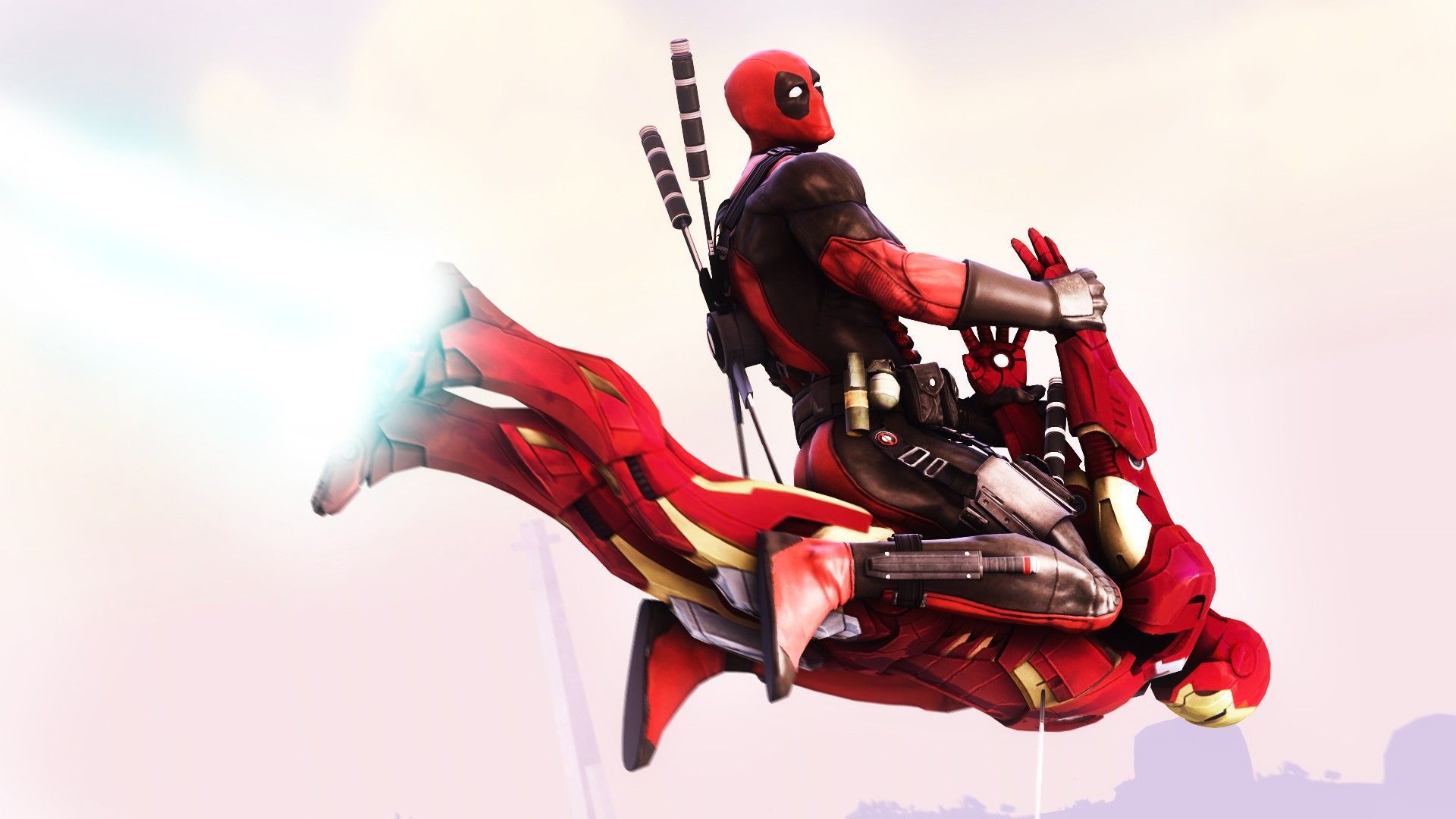 Deadpool Flying On Iron Man Funny HD Wallpaper