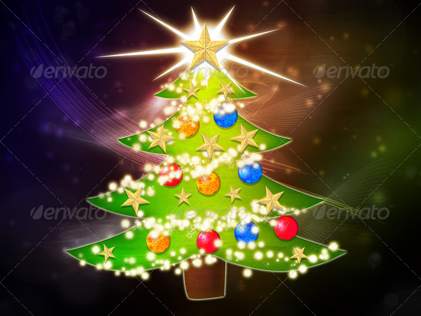 Abstract Background With Decorated Cartoon Christmas Tree