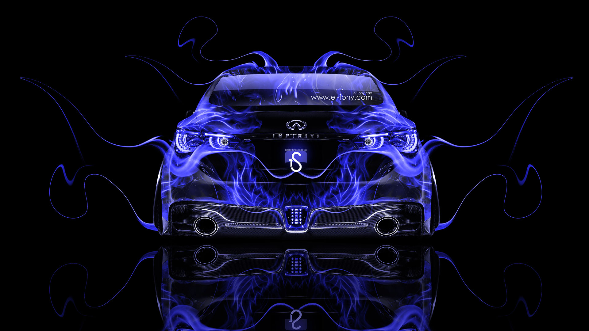 Infiniti Q50 Back Blue Fire Abstract Car HD Wallpaper Design By