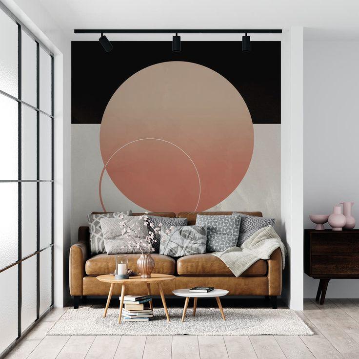 Abstract Retro Moon Wallpaper Happywall Gray Contemporary