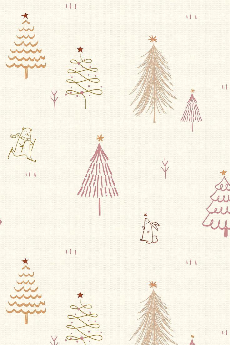 Christmas Tree Pattern Background Cute Festive Doodle In Cream