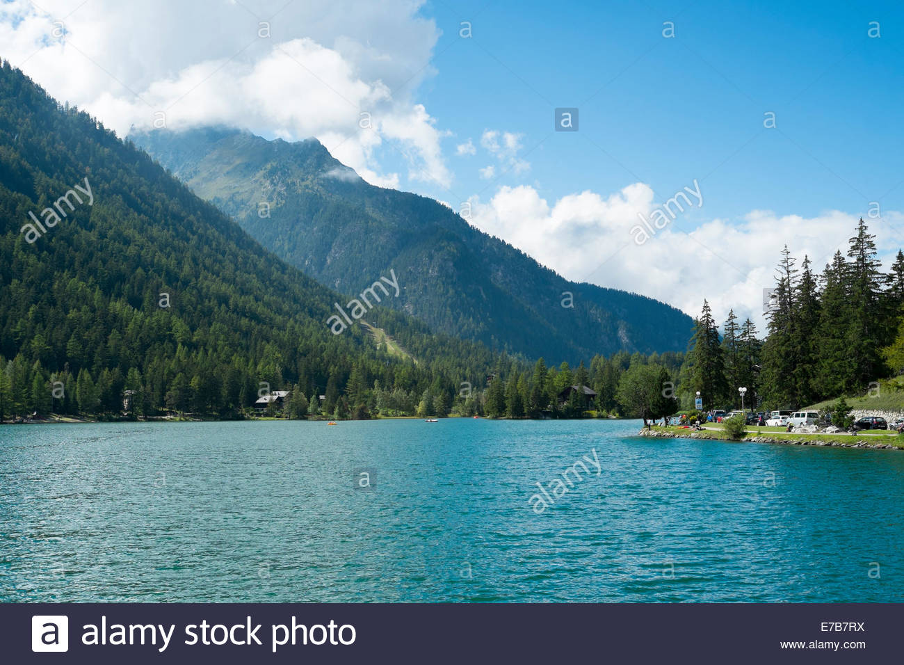Champex Switzerland August Placid Lake With Tree Covered