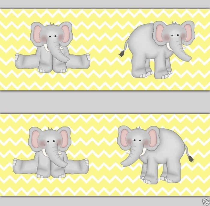 Yellow and Grey Elephant Chevron Wallpaper Border Wall Decals for baby