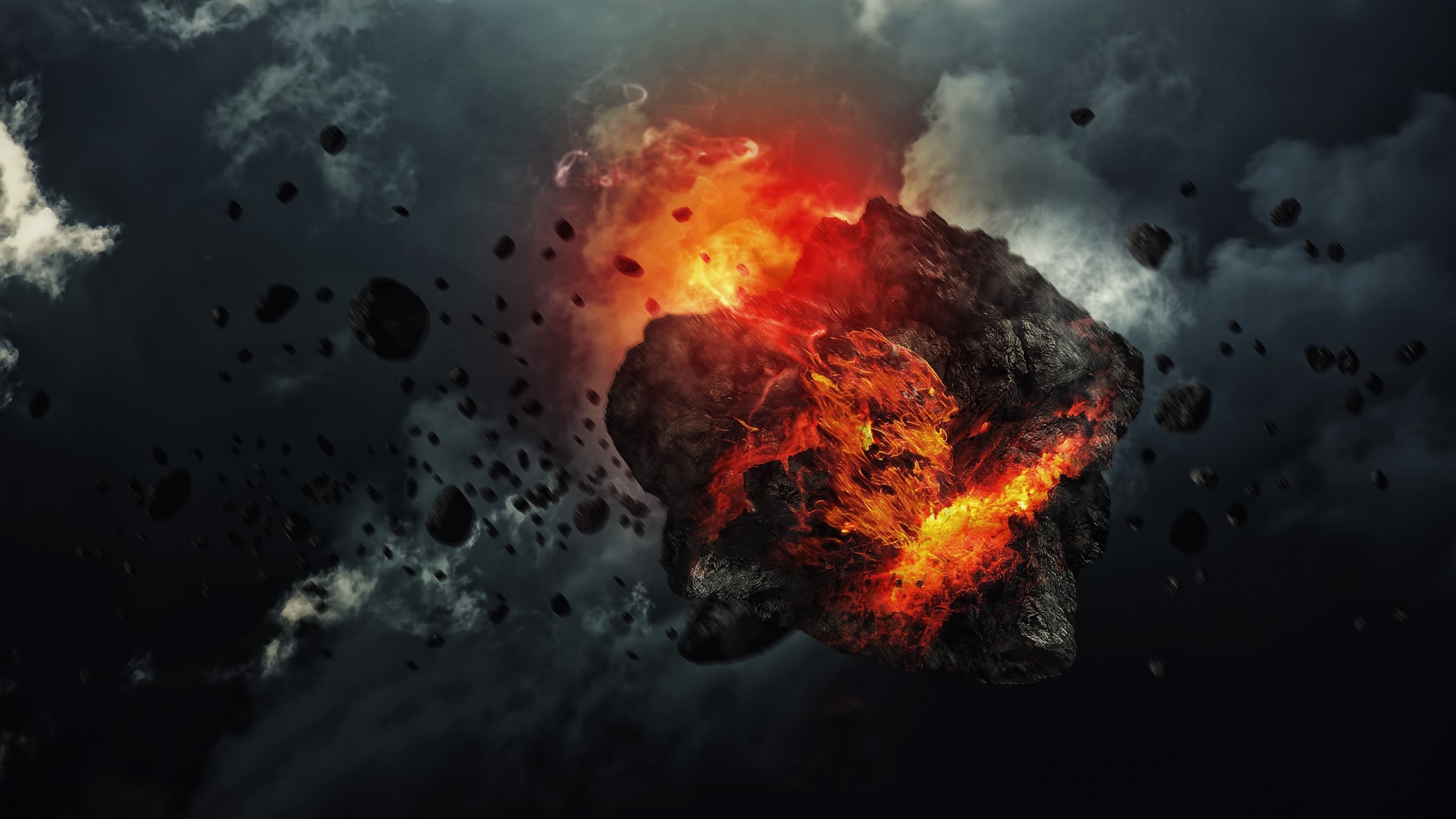 Full HD Wallpaper Asteroid Atmosphere Fire Debris Sky
