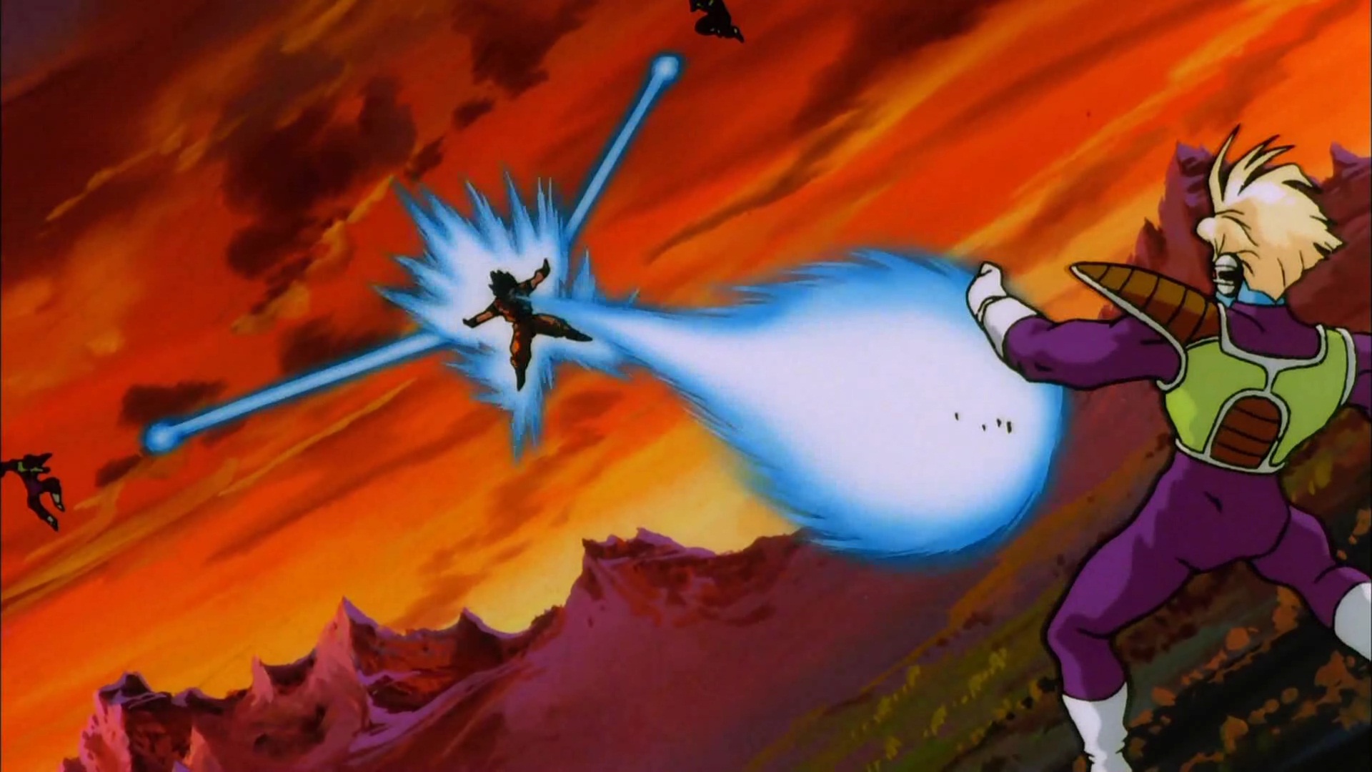 Goten Gohan and Goku fire the Family Kamehameha against Broly