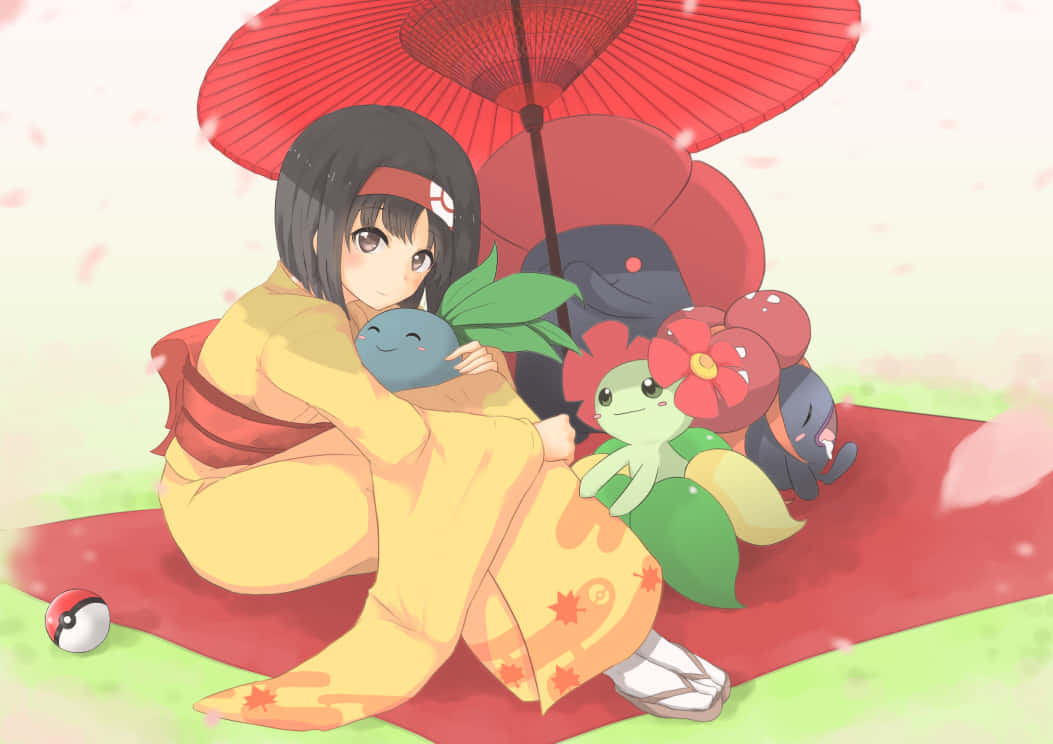 Erika And Vileplume Under An Umbrella 385dw74fpvbr3av7 Wallpaper