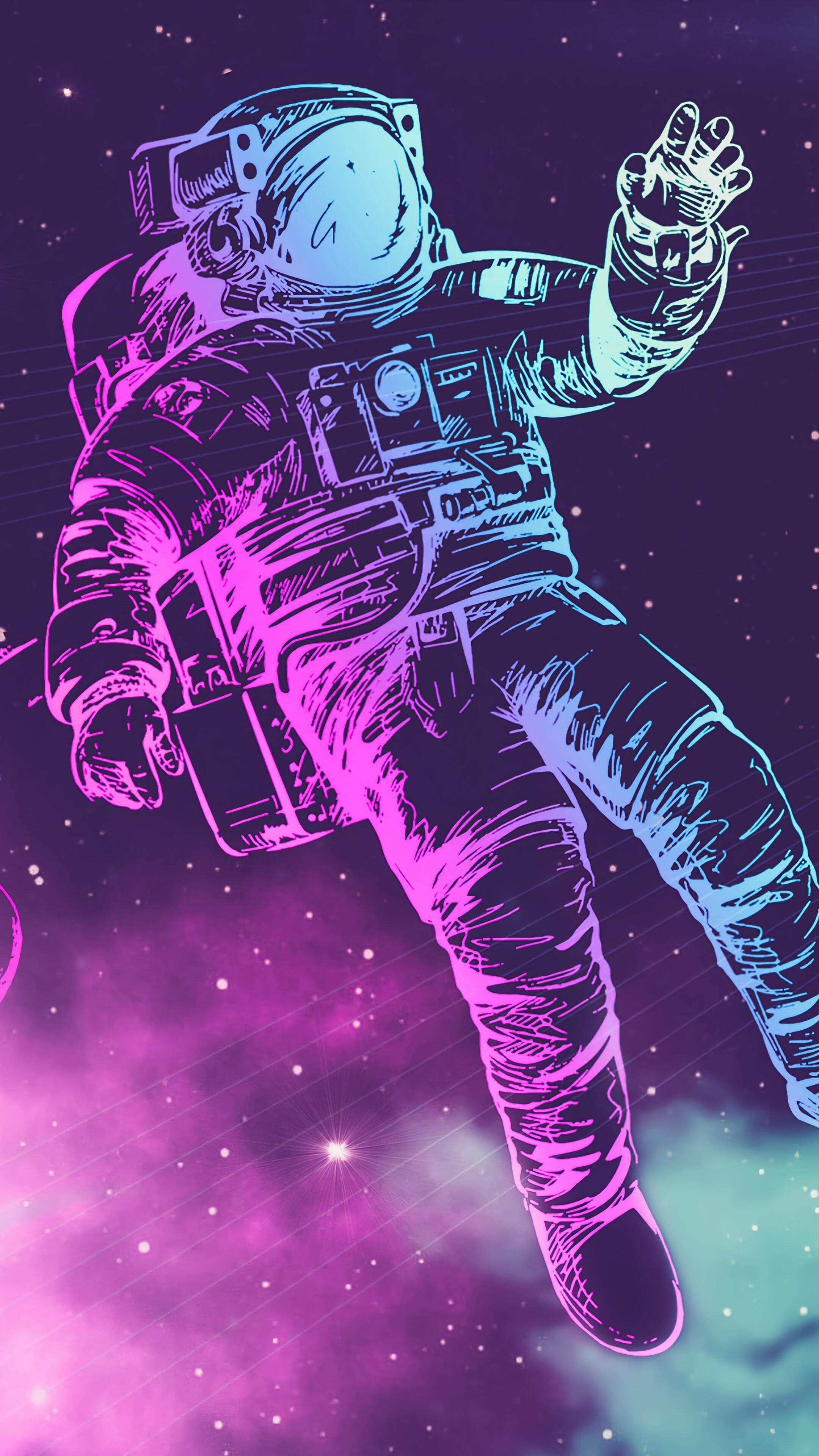 Astronaut Space Neon Stars 4K Wallpaper iPhone HD Phone 4350f