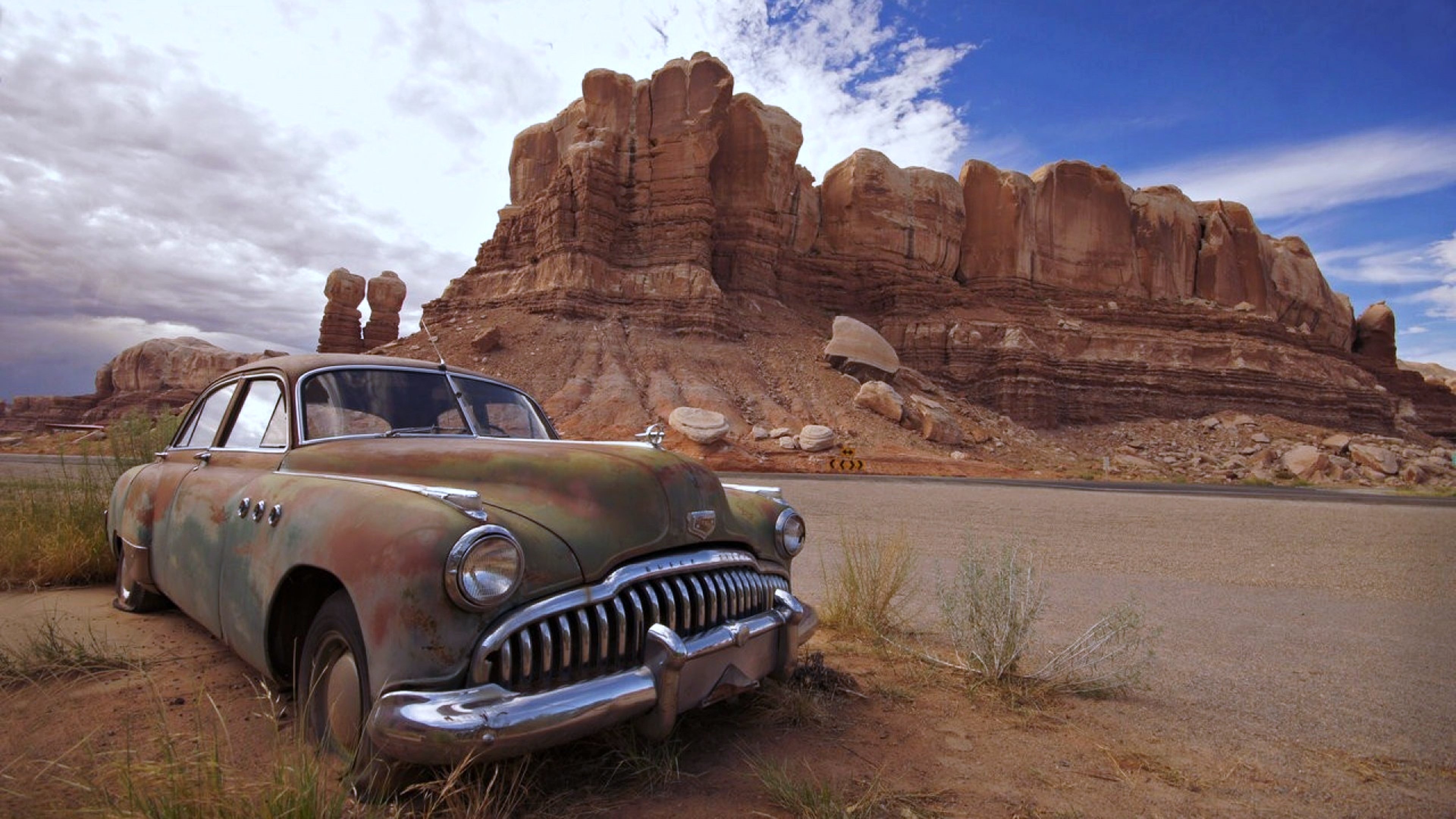 Desert old cars landscape nature rocks Mountains wallpaper 3840x2160