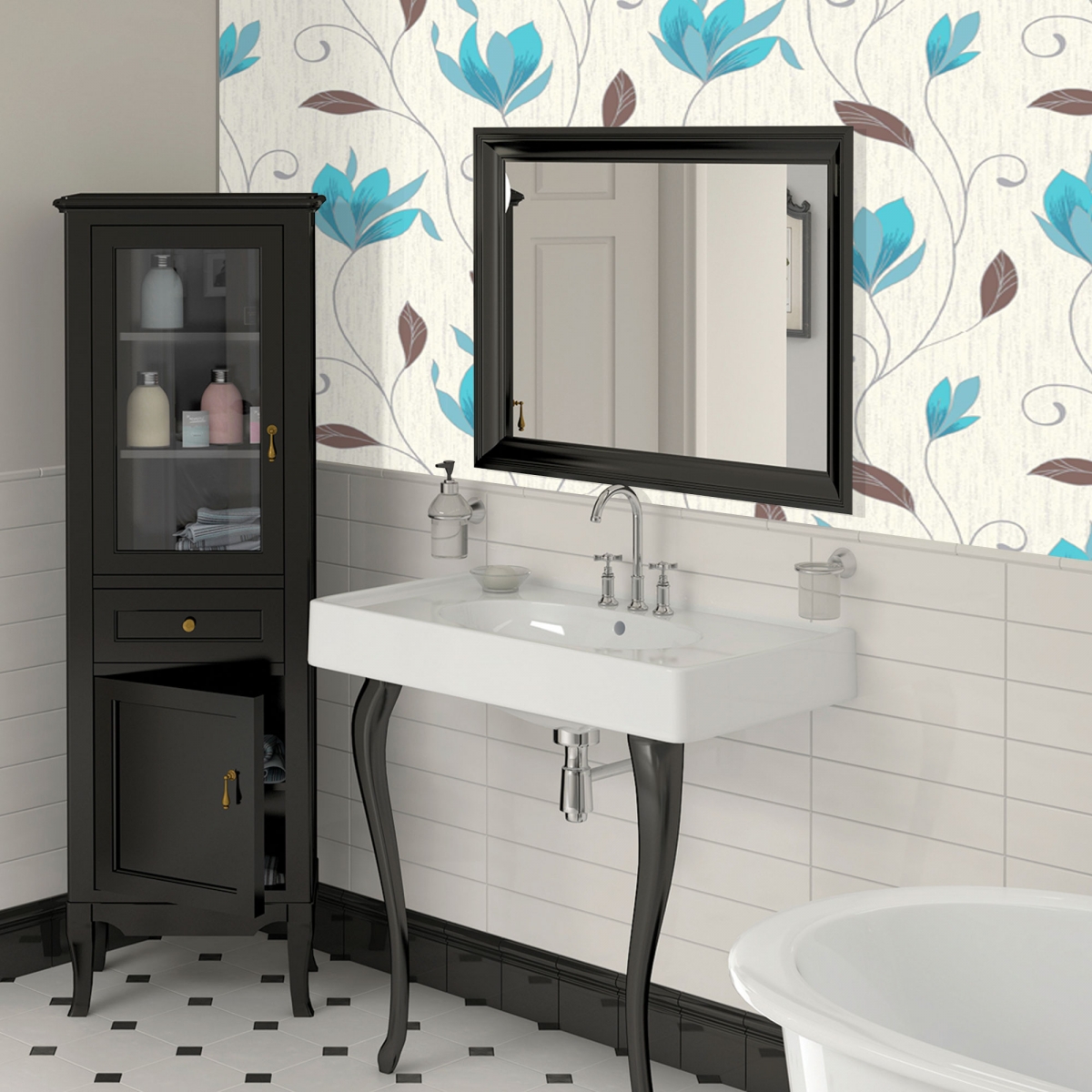  Shop By Style Floral Synergy Teal and Brown Floral Wallpaper