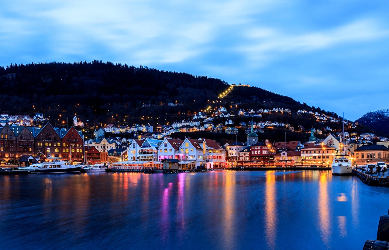 Wallpaper Cities Norway Sea Sky Marinas Bergen Building