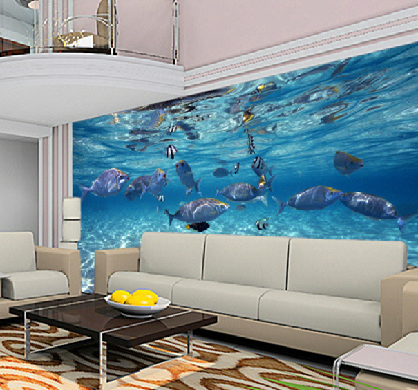 Large 3d Stereoscopic Underwater World Of Marine Fish Wallpaper Mural