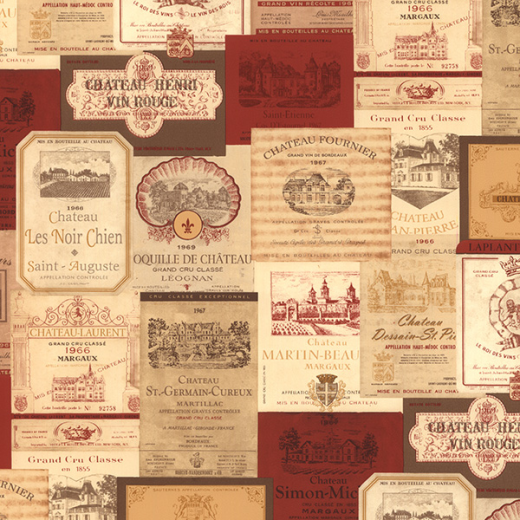 Wine Labels Red Cream Gold Vintage French Wallpaper