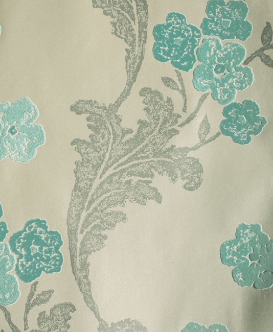 Fontette Wallpaper Pale Gold Paper With Trail Of Leaves Turquoise