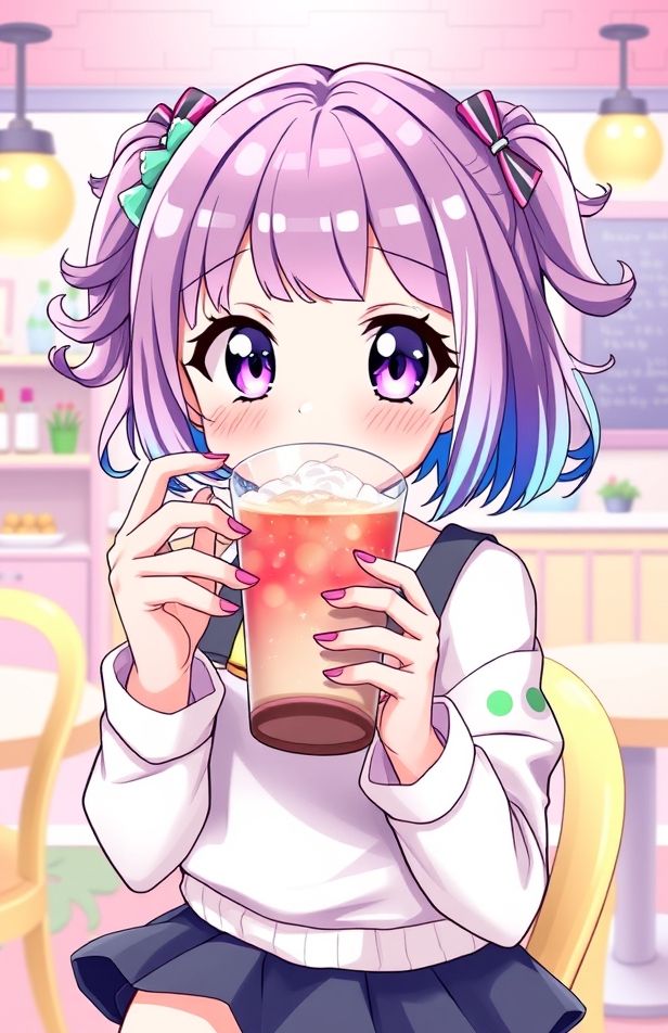 Cute Anime Girl Drinking Boba Wallpaper