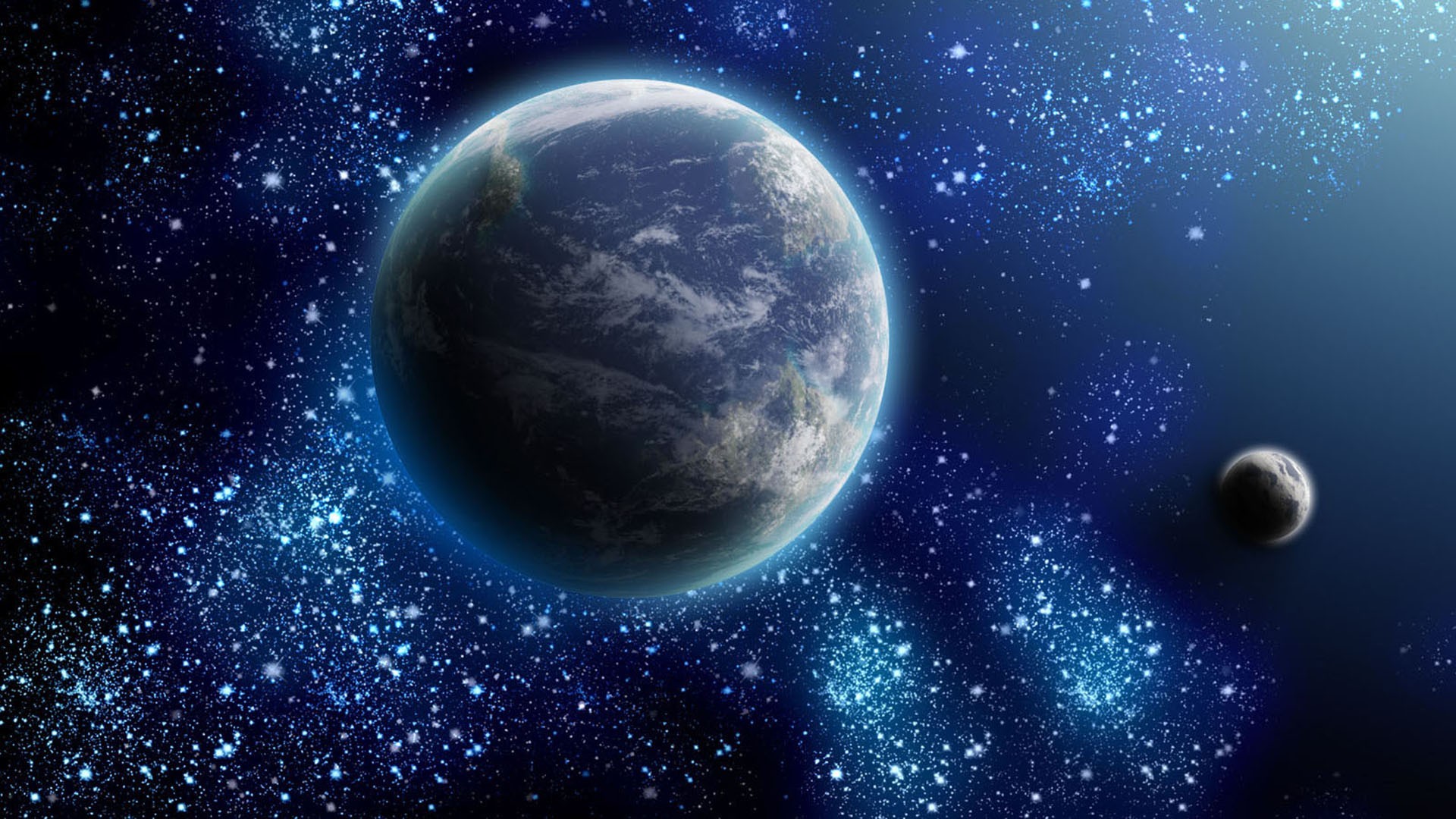 Earth And Moon Surrounded By Stars Wallpaper