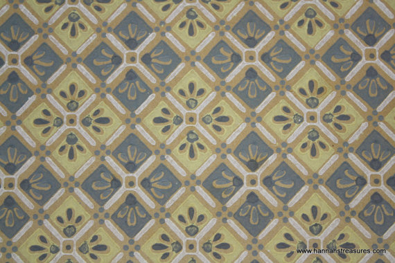 S Vintage Wallpaper Yellow And Gray Geometric Square Tiles