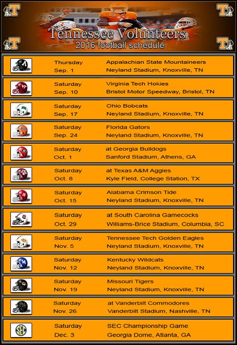 Tennessee Vols Football Schedule Stuff