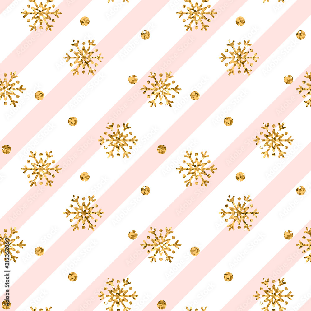 Christmas gold snowflake seamless pattern Golden snowflakes on