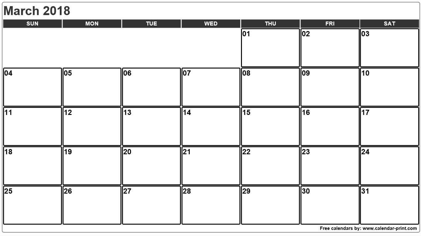March 2018 Calendar 1366x768