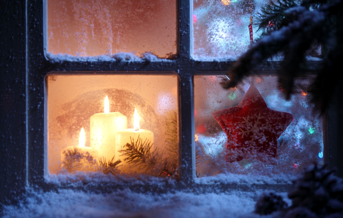 Wallpaper stars snow snowflakes Windows new year candles 1332x850