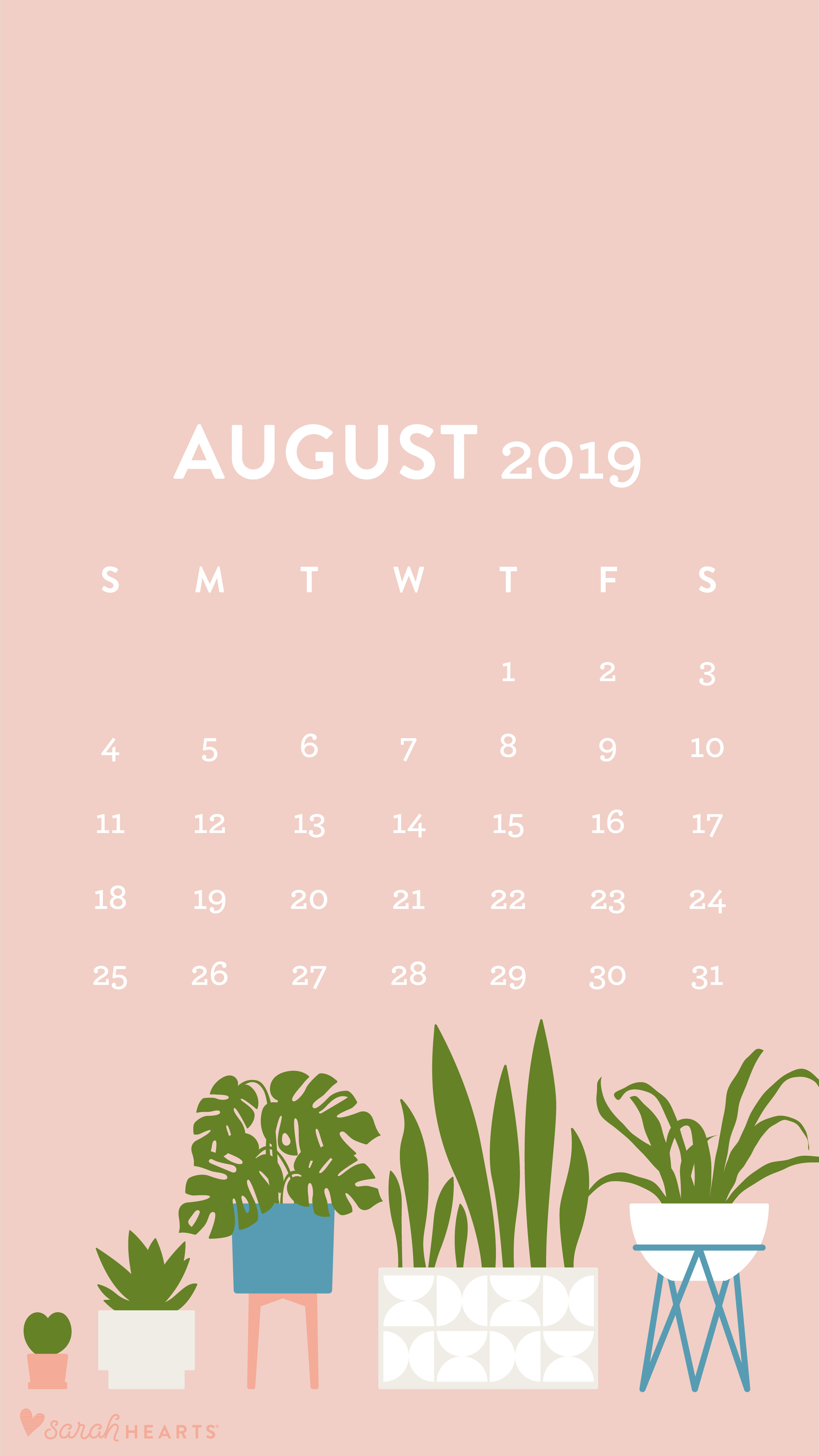 House Plant August Calendar Wallpaper Sarah Hearts