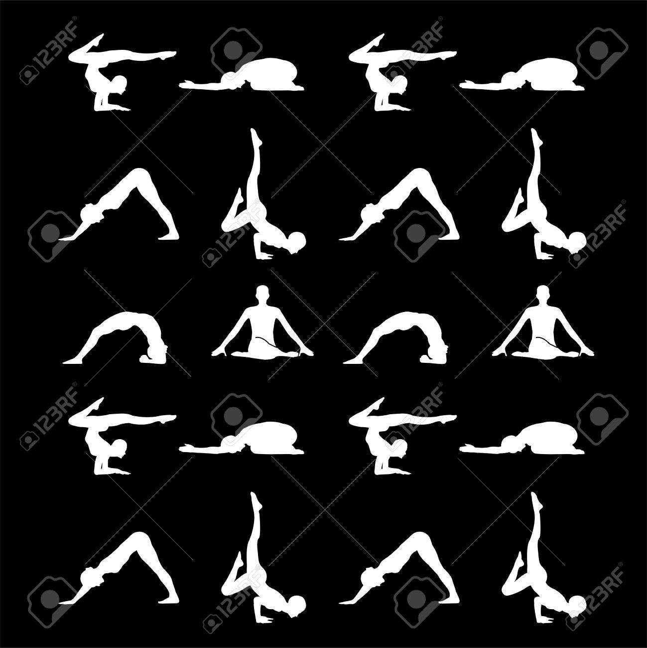 Yoga Poses Silhouette Wallpaper Royalty Free Cliparts Vectors