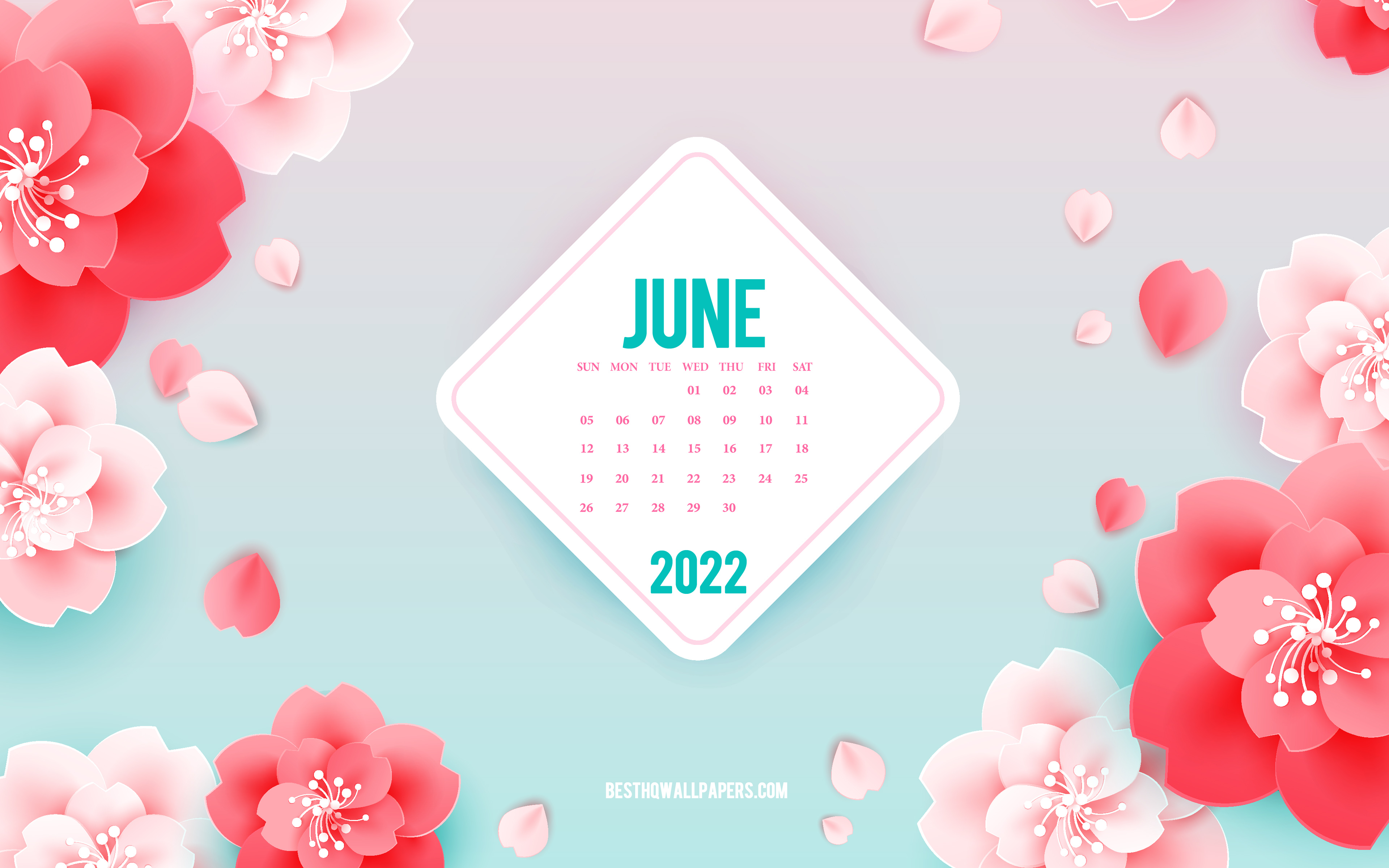 Wallpaper June Calendar 4k Pink Flowers