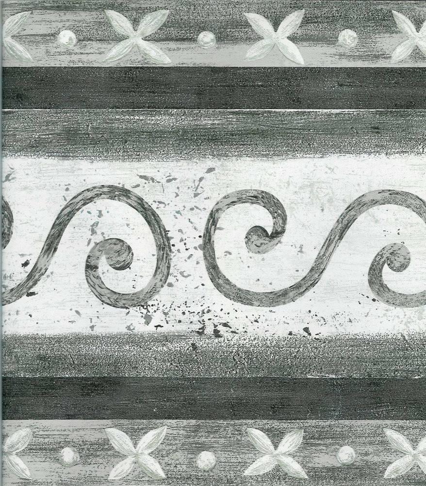 Modern Black Grey White Scroll Wallpaper Border eBay 878x1000