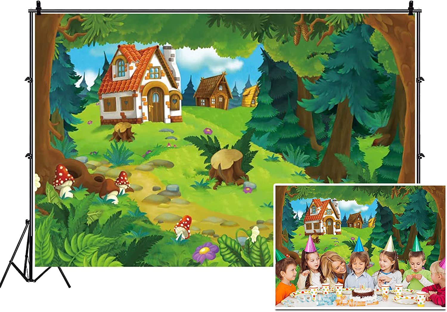 Buy Renaiss Cartoon Backdrop Fairyland Rural Village Wood