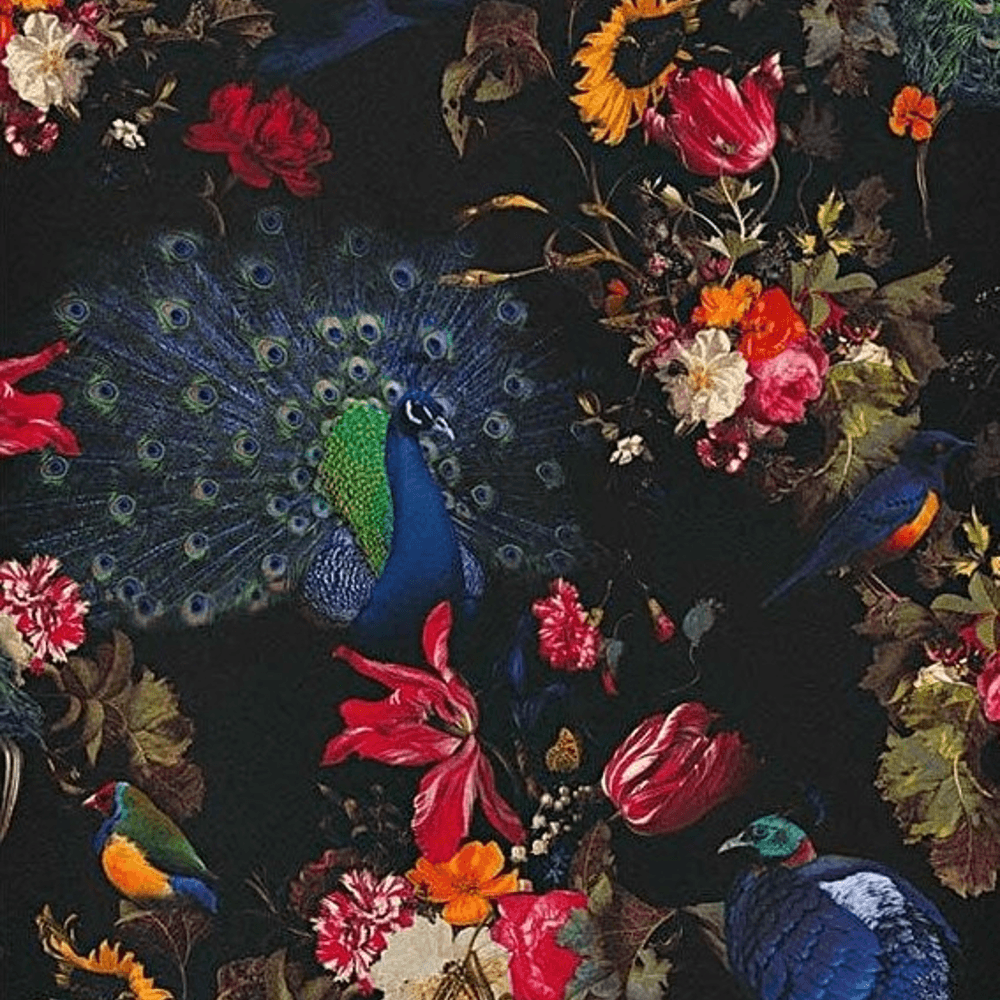 Erismann Peacock Floral Semi Vinyl Exotic Birds Statement Nature
