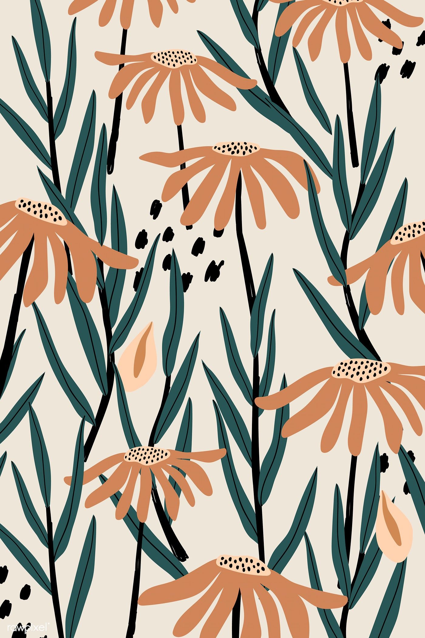 Brown daisy patterned beige background vector premium image by 1400x2100