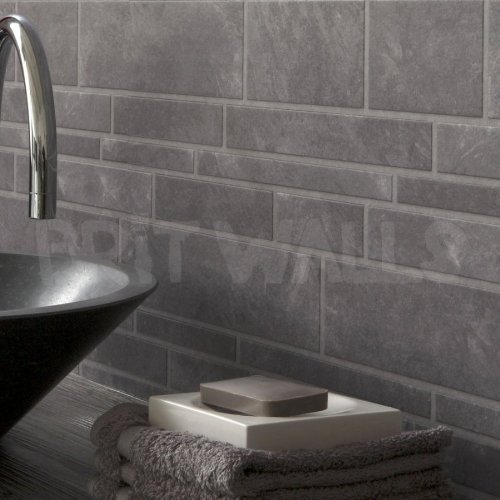 Slate Brick Effect Wallpaper In Charcoal From Heaven At The