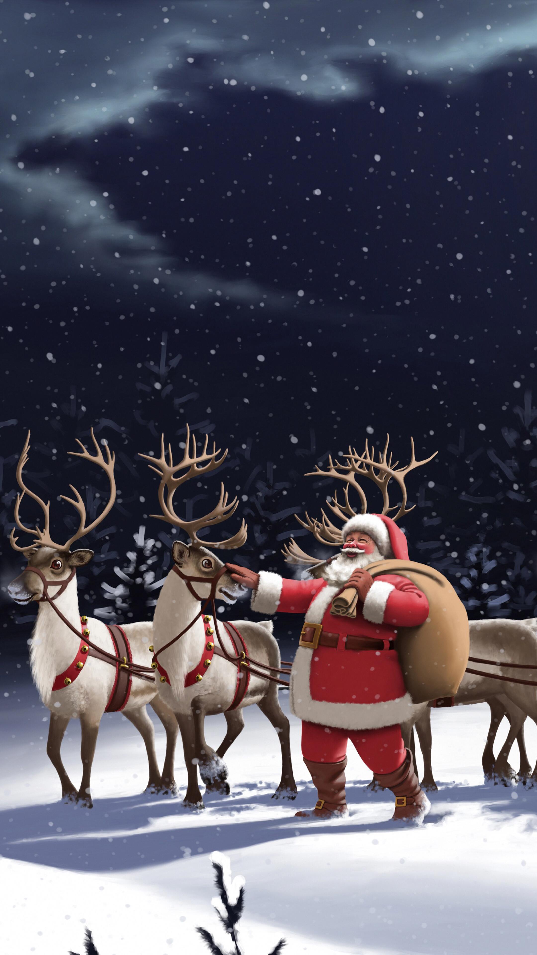 Santa Claus Reindeer Sleigh 4k Wallpaper iPhone HD Phone 8210h