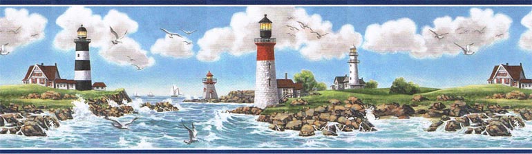 Nautical Lighthouse Seagull Wallpaper Border Ta39005b