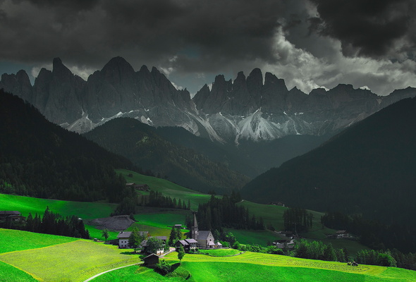 Wallpaper Italy Mountains Alps Sky Clouds Church Desktop
