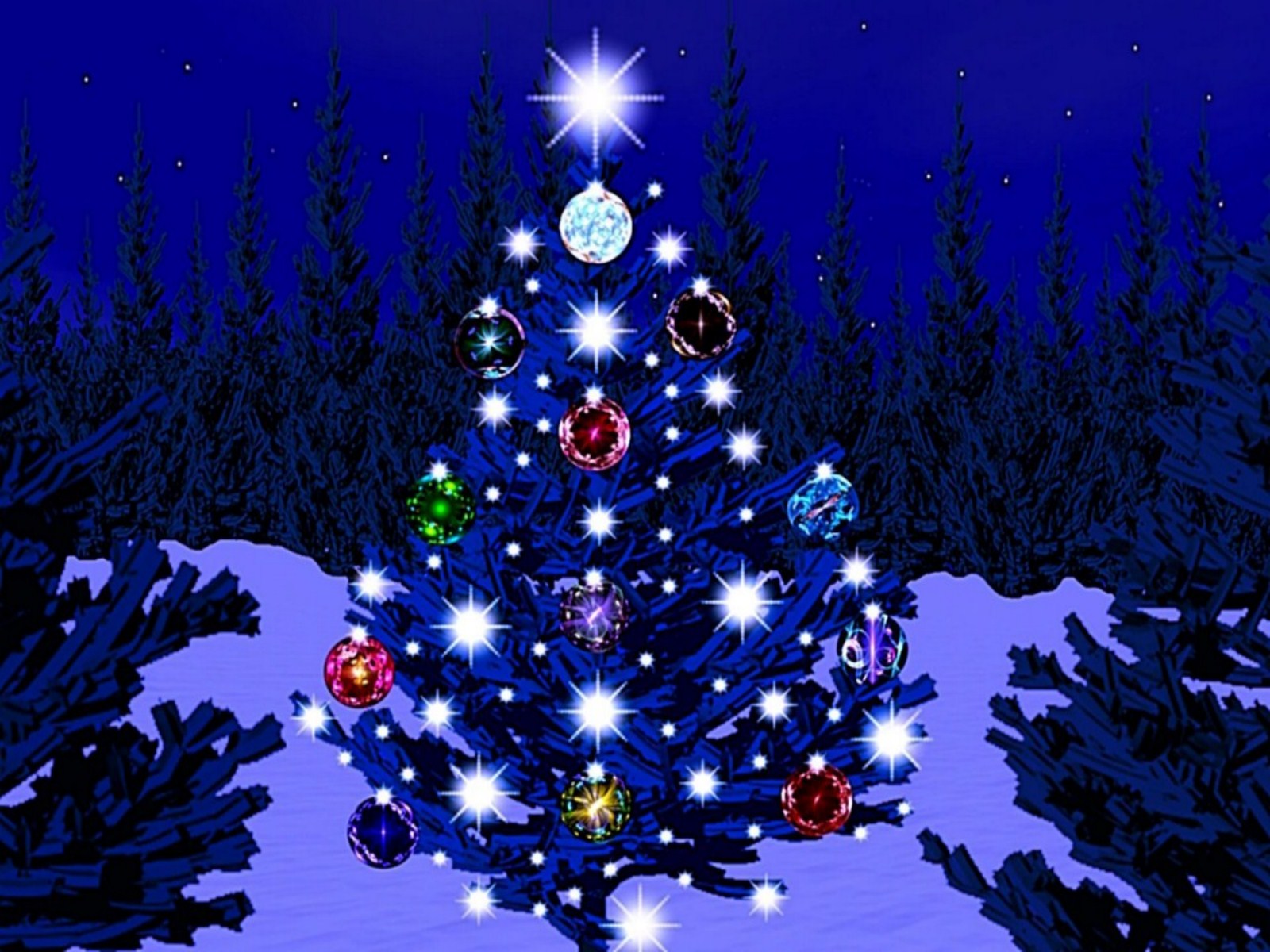 Blue Christmas Tree Lights Wallpaper