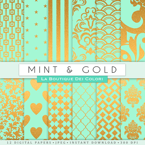 Background General Mint Green And Gold Digital Papers
