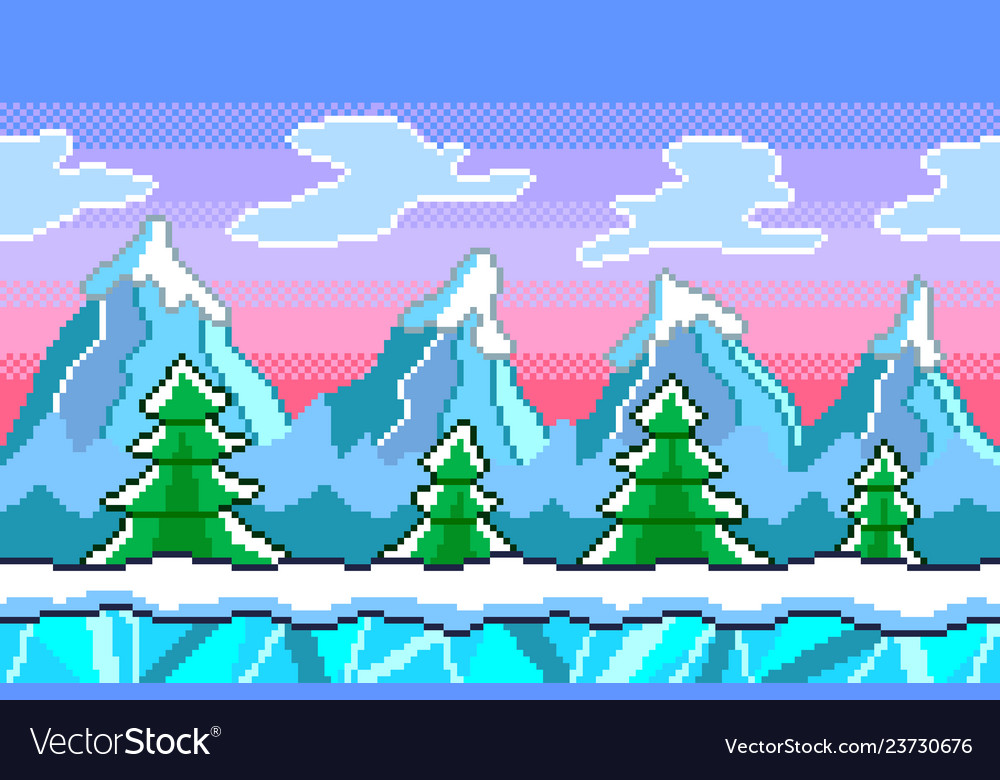 Pixel Art Winter Seamless Background Detailed Vector