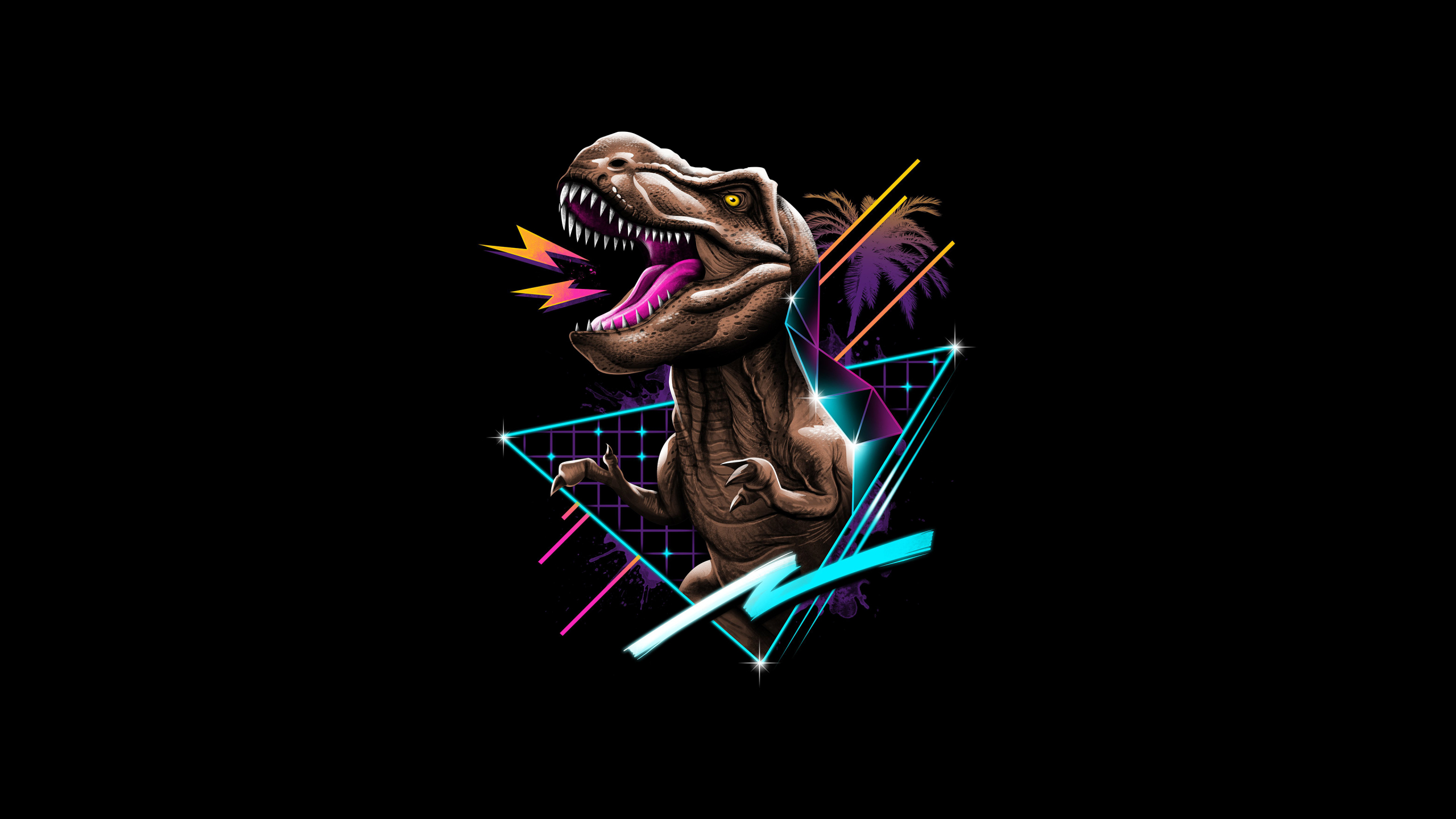 Tyrannosaurus Rex Dinosaur Retrowave 1440p Resolution
