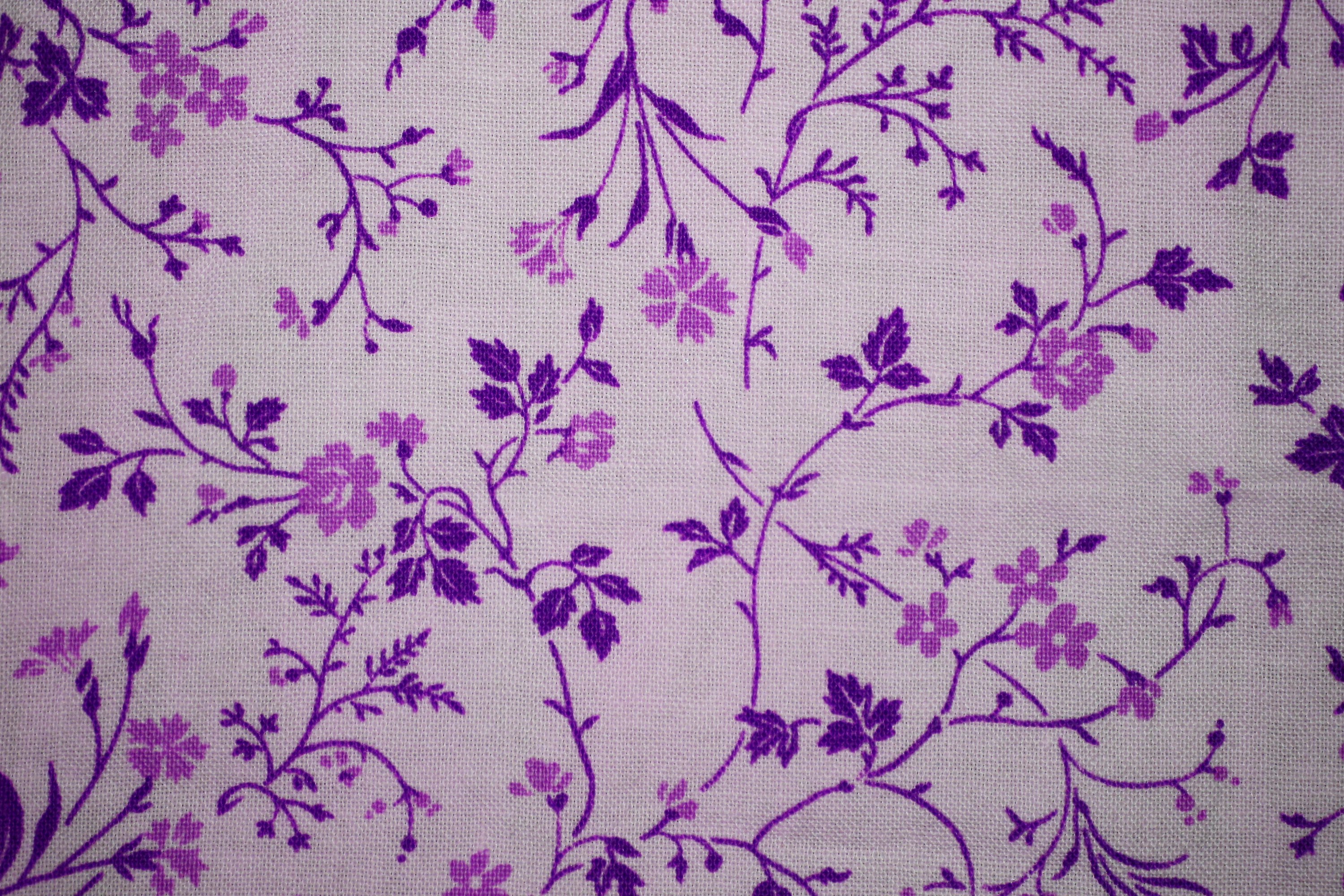 Purple on White Floral Print Fabric Texture Picture Free Photograph