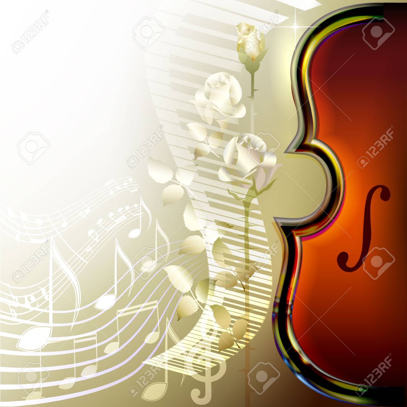 Classical Music Background With Violin White Roses Piano And
