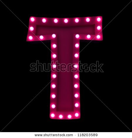 Letter T With Neon Lights Isolated On Black Background