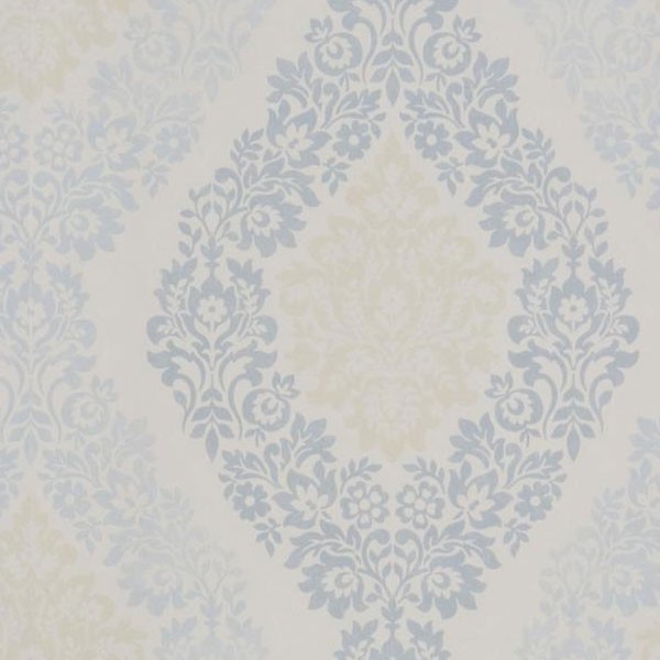 Coral Soft Damask Wallpaper White Blue Cream by GranDeco Galerie