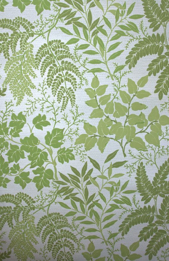 S Vintage Flocked Wallpaper With Green Ferns And Leaves