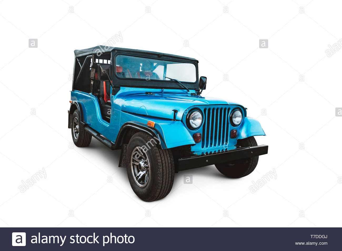 Old Retro Suv Car Blue Color Isolated On White Background