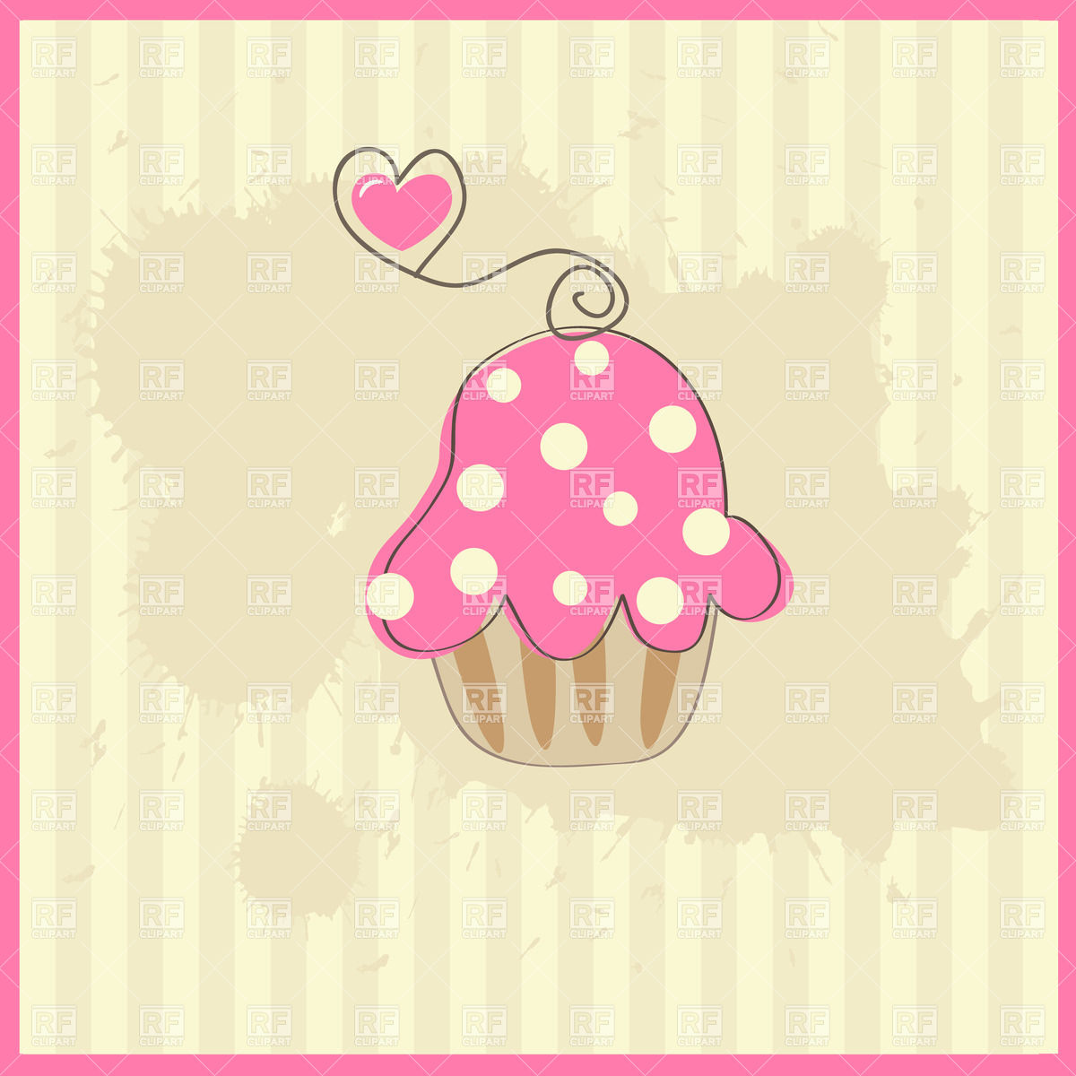 Small Pink Cupcake On Striped Beige Background