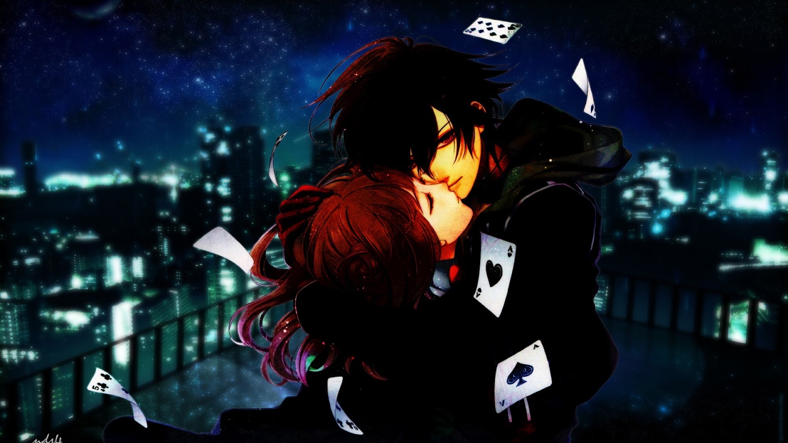 Male and female anime kissing digital wallpaper HD wallpaper